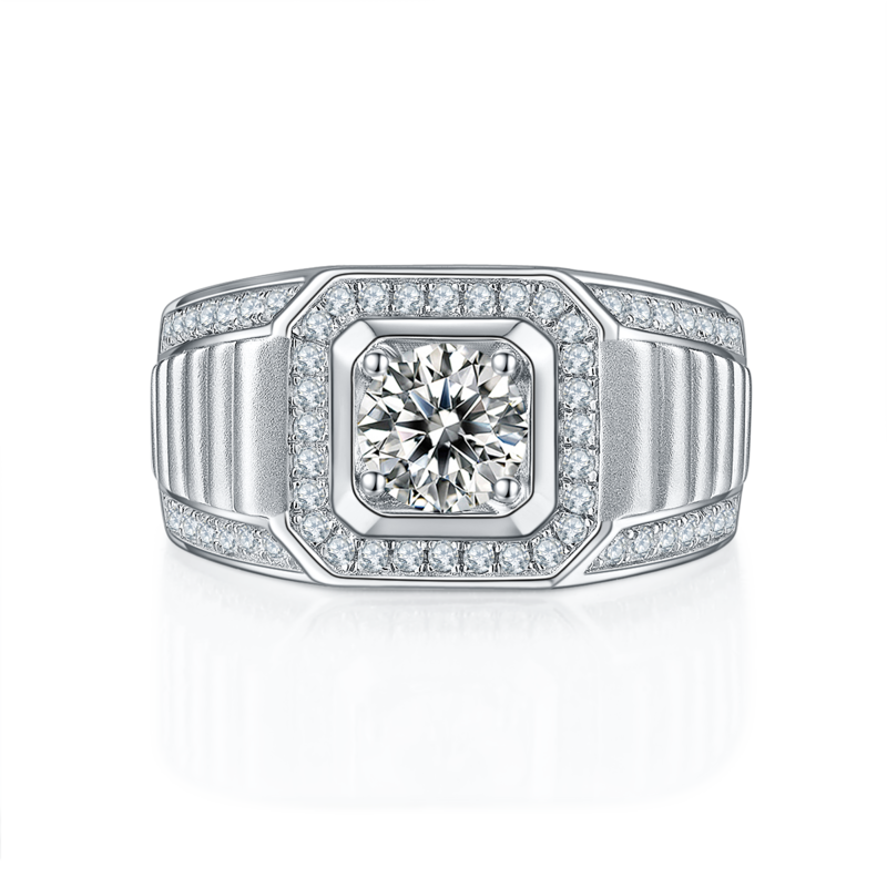 志安款S925银镀白金MoissaniteMen's Ring1ctD级